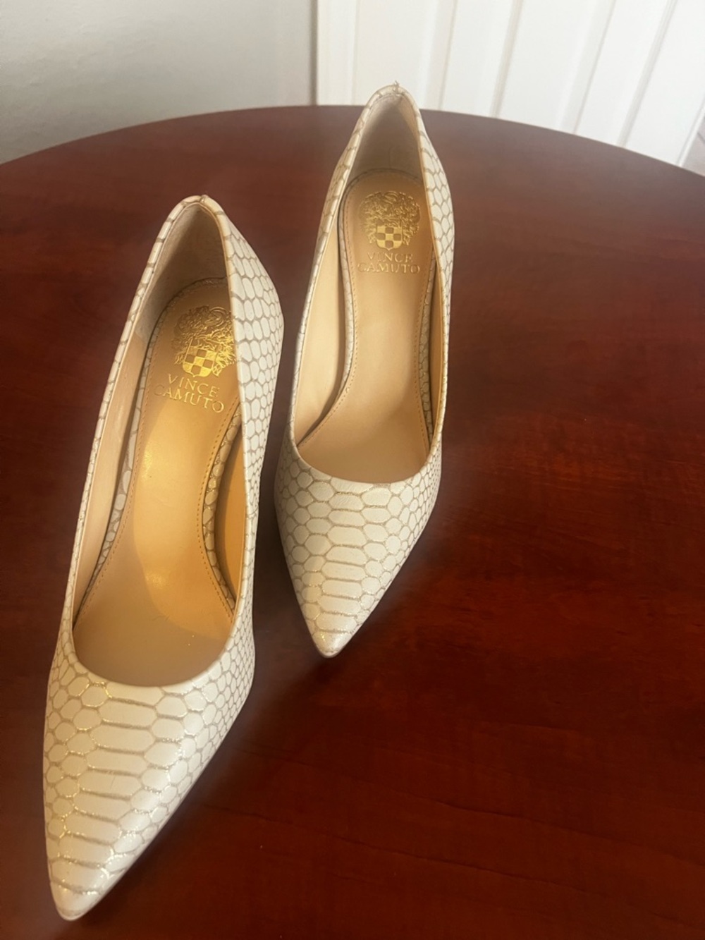 Vince Camuto Cream Textured Pointed-Toe Stiletto Pumps